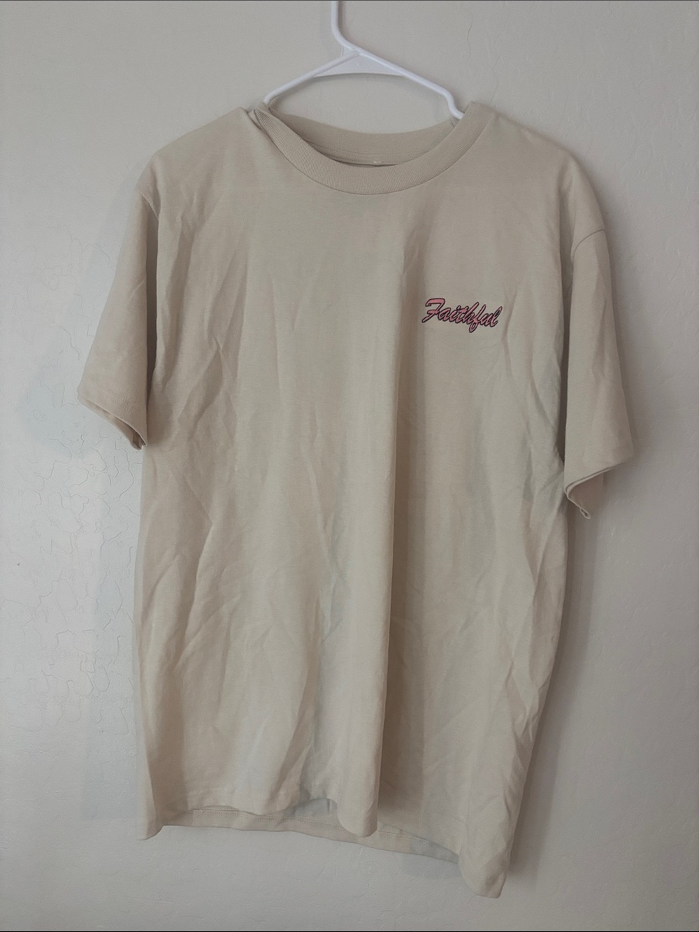 Faithfull the Brand Cream Short-Sleeve Tee with Pink Script Logo